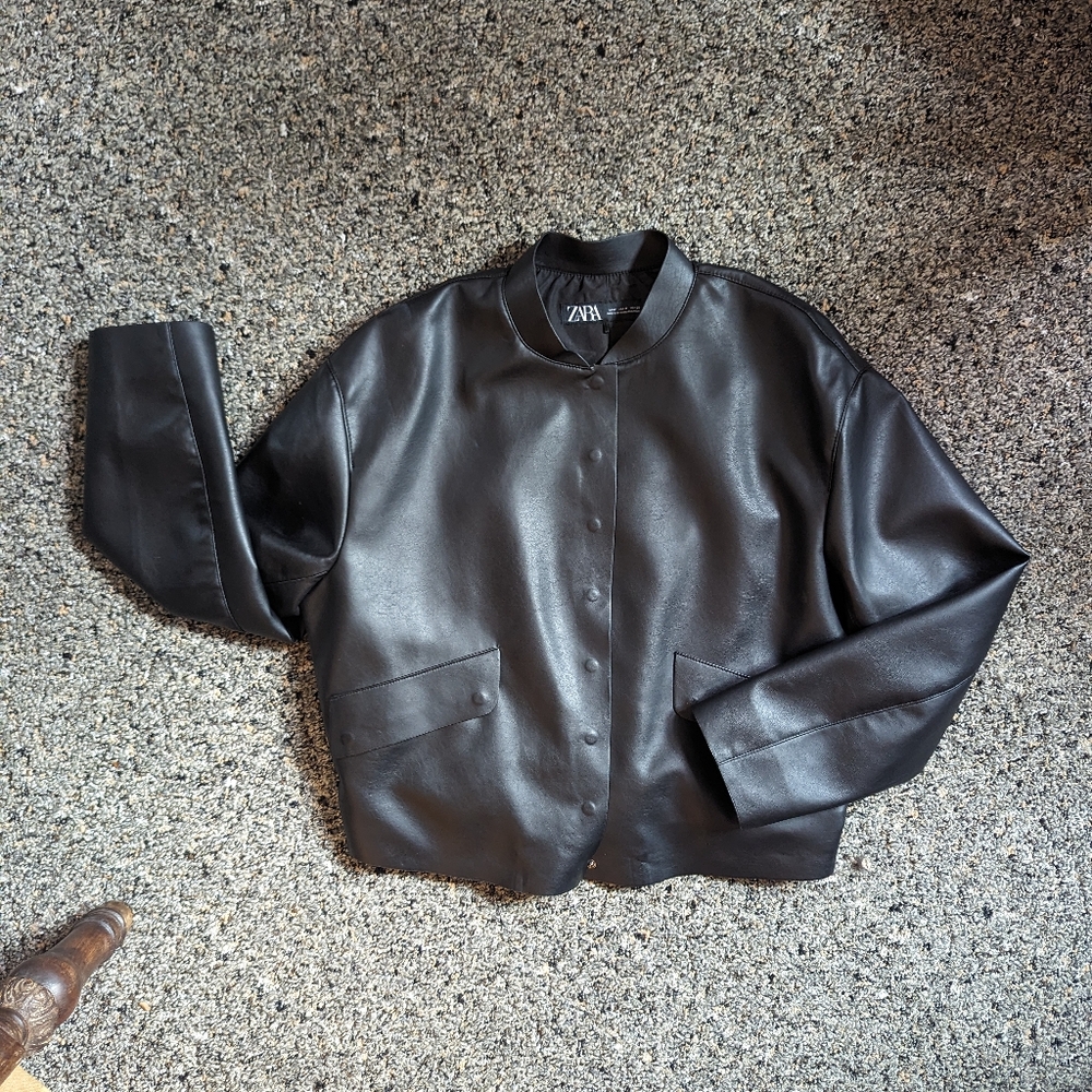 Zara Faux Leather Bomber Jacket